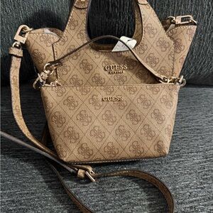 GUESS Calista Mini Brown Logo Tote Bag NWT